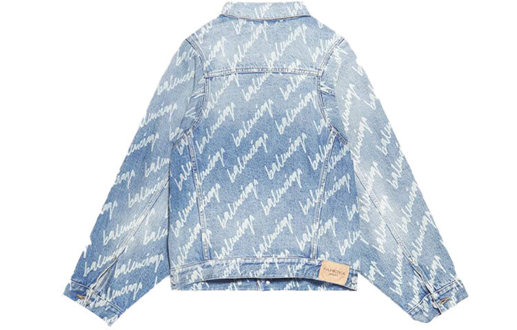 Balenciaga Allover Script Logo Denim Jacket 'Light Blue White' 681690TJW904200
