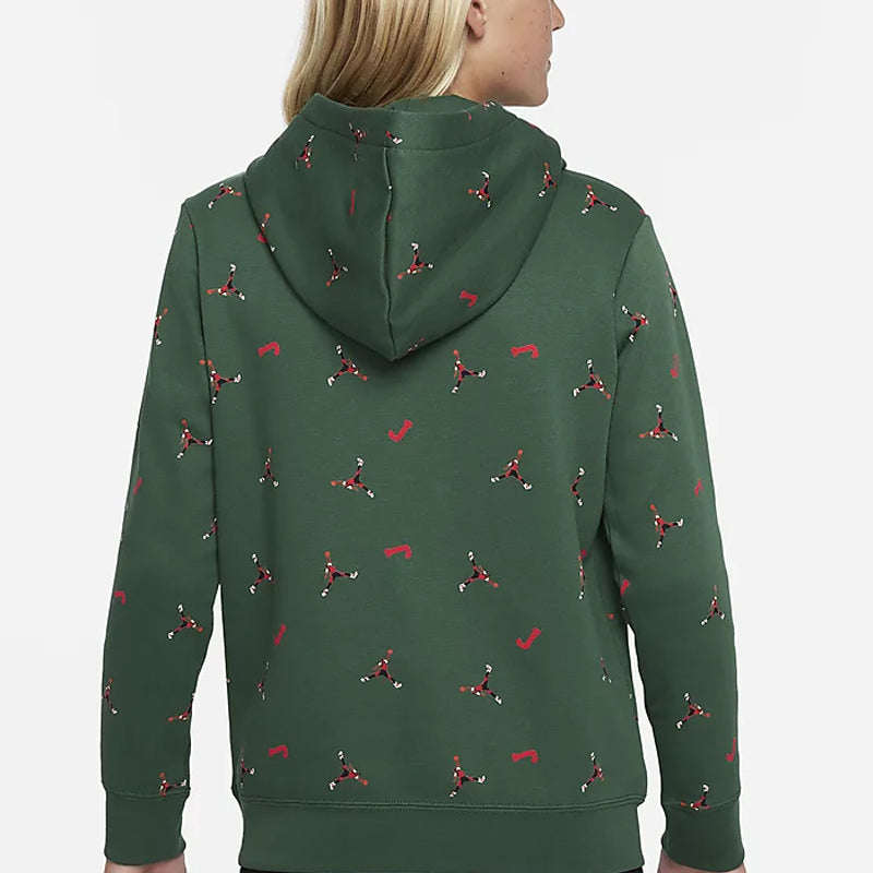 (GS) Air Jordan Full Print Logo Fleece Loose Boy Green DQ8007-333