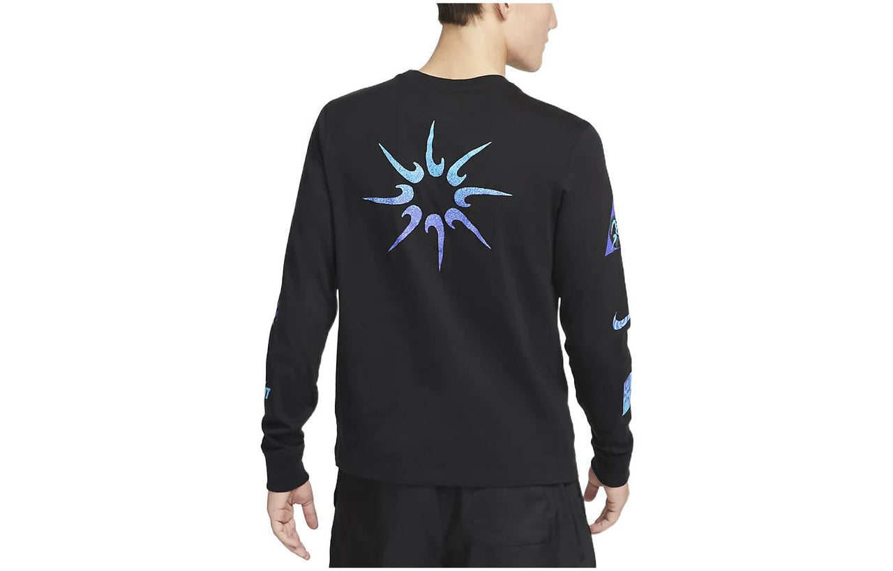 Men's Nike Solid Color Chest Multi-Color Logo Round Neck Long Sleeves Black T-Shirt DQ1072-010