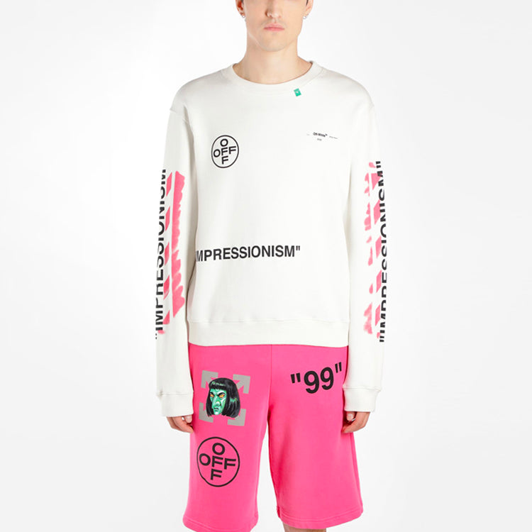 Off-White MENS SS19 Virgil Abloh Diag Stencil Slim Crewneck Sweater Logo White OMBA025R190030150228