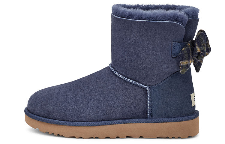 (WMNS) UGG Mini Bailey Bow Plaid Ribbon 'Navy Blue Grey' 1119115-NAVY