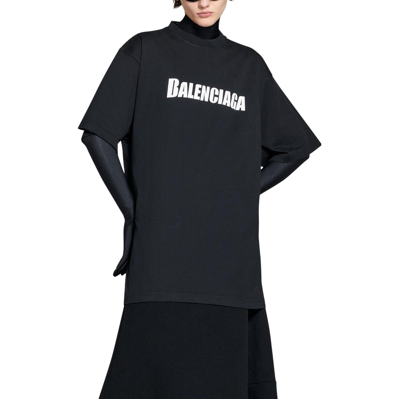 (WMNS) Balenciaga Caps T-shirt Boxy Fit 'Black' 651795TNVL11070