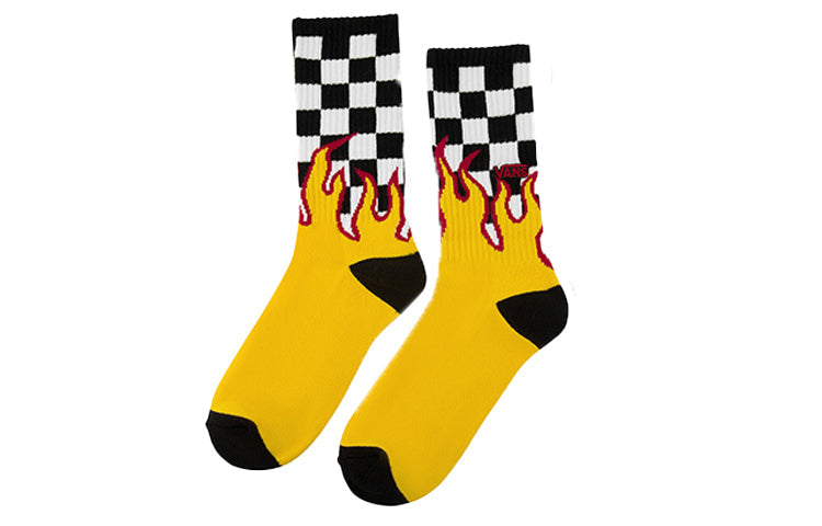 Vans Flame Check Crew Multi Socks 'Yellow Black White' VN0A4TQHZIA