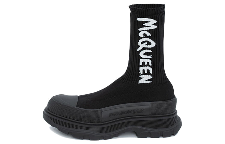 Alexander McQueen Graffiti Knit Tread Slick Boots 'Black White' 705671W4TV11070