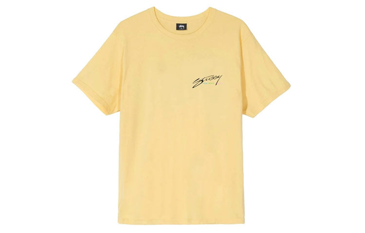 Men's Stussy New Wave Designs Design Logo Casual Round Neck Short Sleeve Yellow 1904544