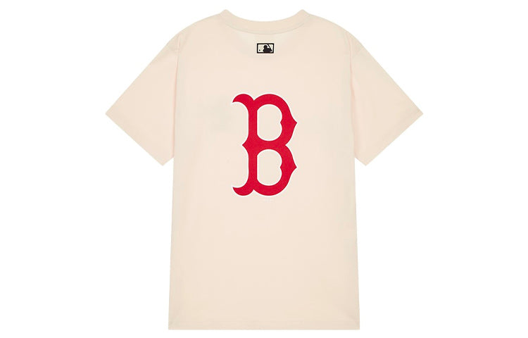 MLB Disney Mickey Boston Red Sox Basic Printing Round Neck Short Sleeve Unisex Ivory 31TSK2031-43I