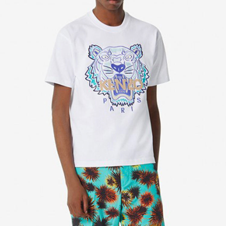 Men's KENZO Embroidered Tiger Head Casual Short Sleeve White FA55TS0904V9-01
