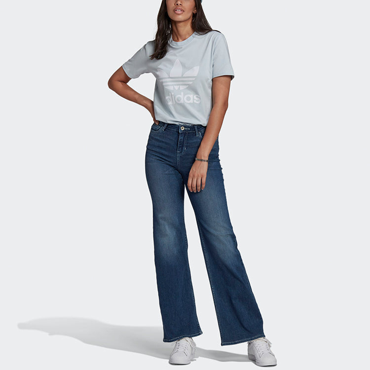 (WMNS) تي شيرت رياضي بأكمام قصيرة رمادي أزرق من adidas originals مطبوع عليه شعار Trefoil GN2975