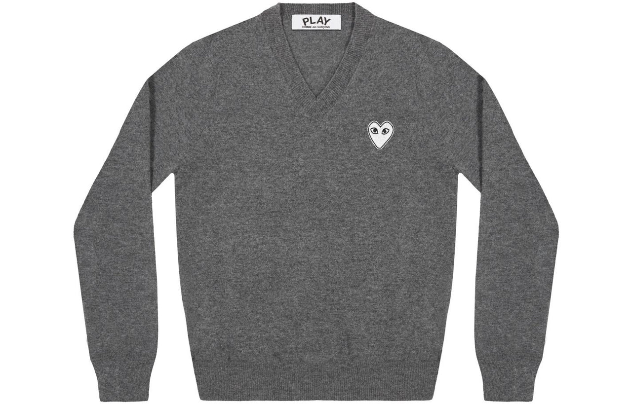 COMME des GARCONS PLAY V-Neck Pullover White Emblem 'Grey' AZ-N060-051-3