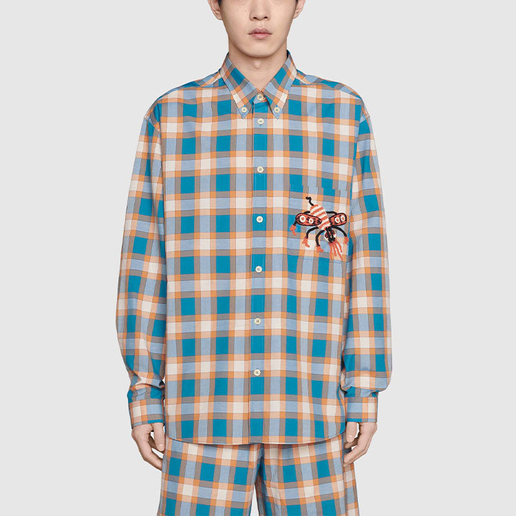 Gucci x Freya Hartas Animal Embroidery Check Shirt 'Blue' 654884-ZAG0Q-4374