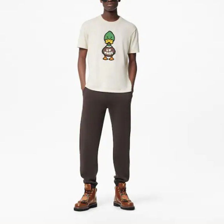 حقيبة كروس أوفر LOUIS VUITTON x NIGO2 للرجال، LV2 SS22، مطبوعة برسومات كرتونية، مريحة بأكمام قصيرة، بيضاء، RM221M-F96-HMN04W