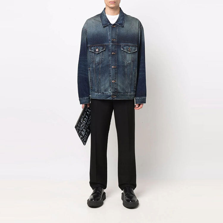 Balenciaga Embroidered Logo Denim Jacket 'Blue' 671889TJW754021
