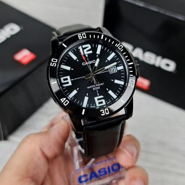 Men's CASIO Dress Series Classic Minimalistic Exquisite Fashion Watch 45mm 50m Waterproof Strap Mens Black Analog MTP-VD01BL-1BV