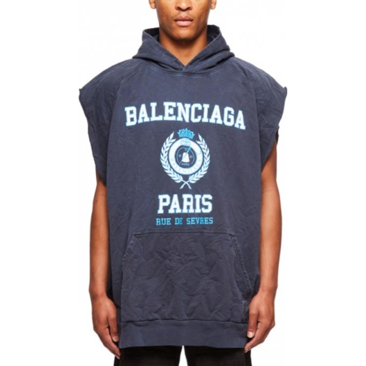 Balenciaga Est. 1917 College Logo Oversized Sleeveless Hooded Sweatshirt 'Navy' 697875TMV964140