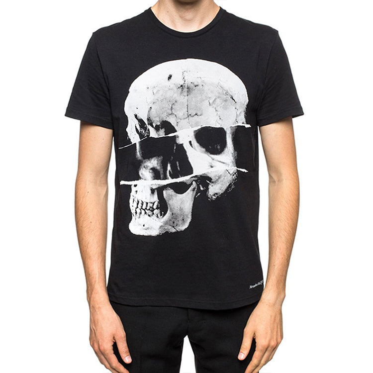 Men's Alexander McQueen Large Skeleton Printing Short Sleeve Black 582939-QNZ7B-0901
