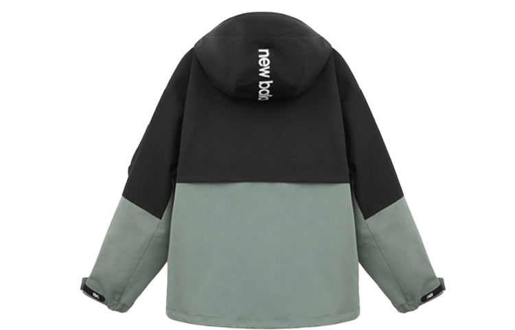 New Balance Splicing Design Embroidered logo Stay Warm Hooded Jacket Black Green Colorblock NAA89023-GRN