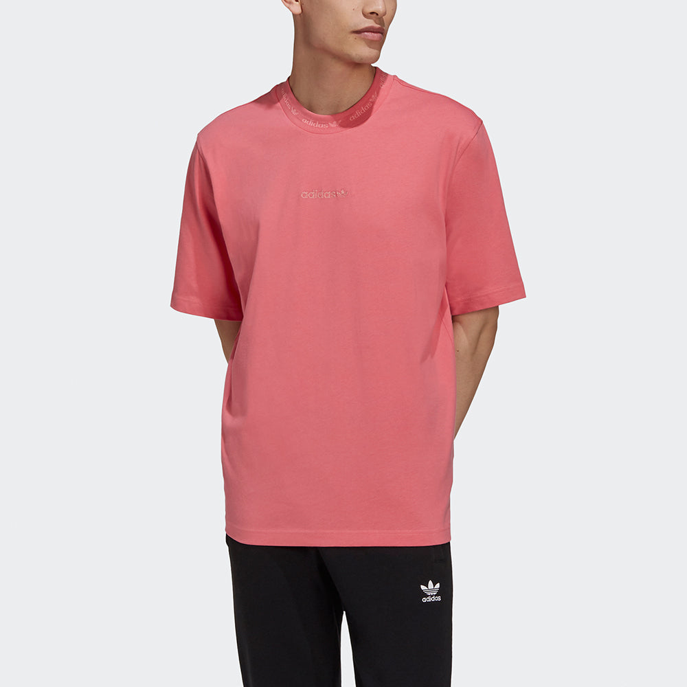 adidas originals Rib Detail Tee Sports Round Neck Short Sleeve Rose Red HB8047