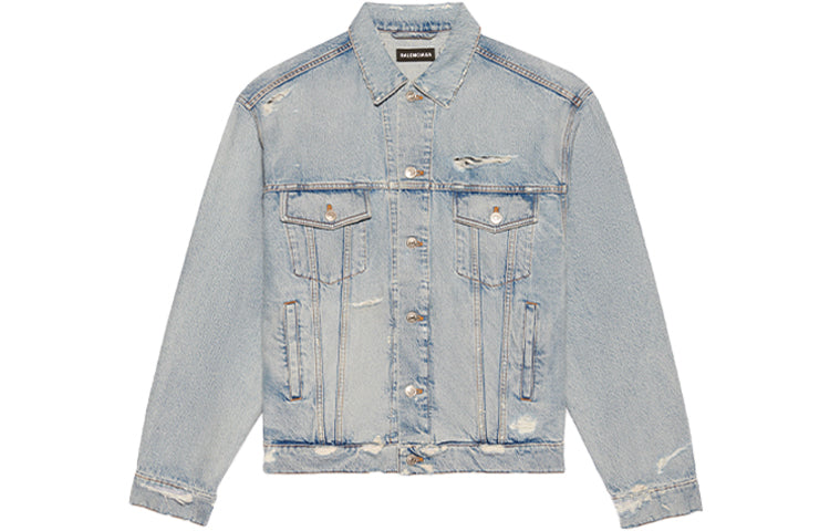 Balenciaga Unisex FW21 Logo Denim Jacket Blue 664329TBP488961