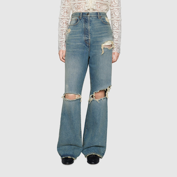 (WMNS) Gucci High-Rise Wide Leg Jeans 'Blue' 638045-XDBFI-4011