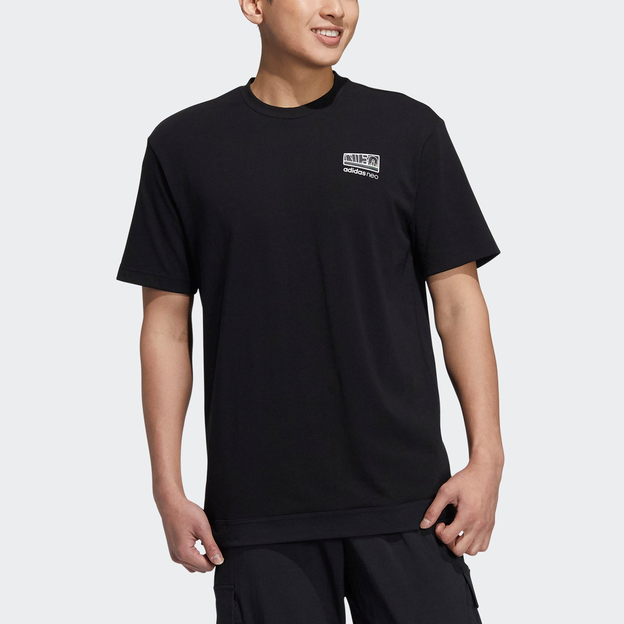 adidas neo M Pk Mix Gr Tee Casual Sports Breathable Short Sleeve Black H45162