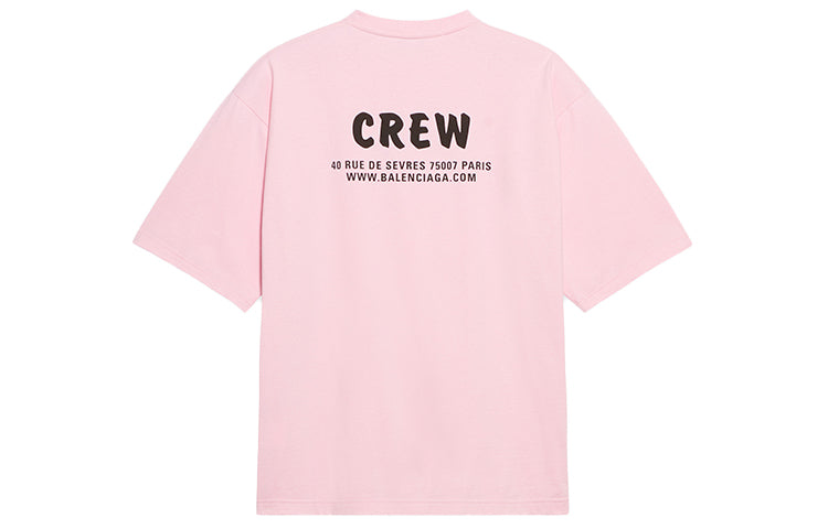 Balenciaga Crew Logo Printing Short Sleeve Pink/Red 620941TIVG91900