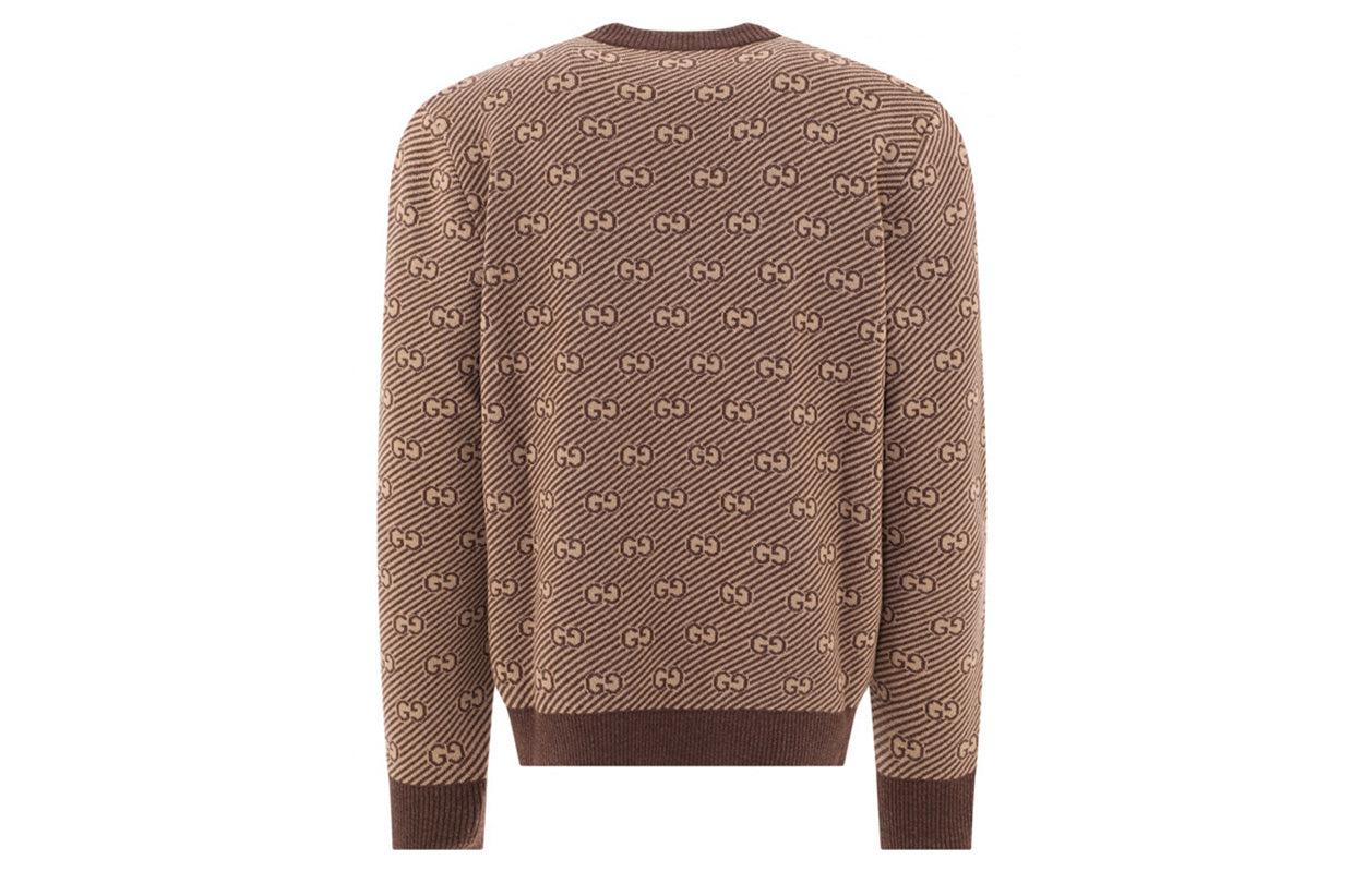 Men's Gucci SS21 Alphabet Pattern V Neck Wool Sweater Brown 626643-XKBFZ-2381