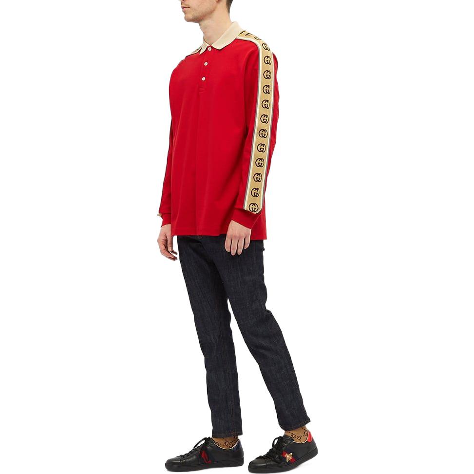 Gucci Long Sleeve Polo With Interlocking G Stripe 'Red' 598955-XJB0Q-6057