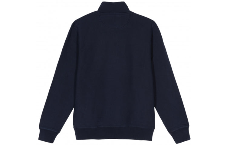 Men's Stussy Stock Fleece Mock Fleece Lined Stand Collar Half Zipper Navy Blue 118329NAVY