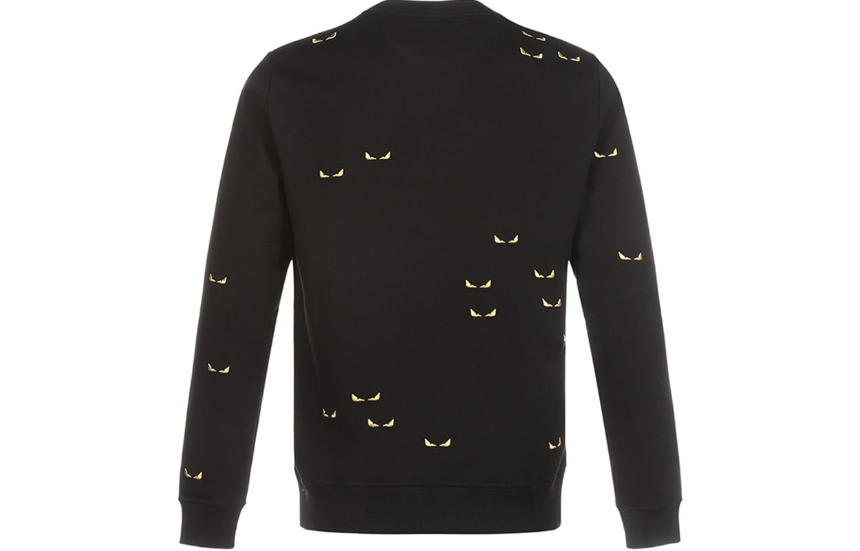 Men's FENDI Small Eye Embroidered Fleece Lined Round Neck Long Sleeves Black FY0178ACNAF0QA1