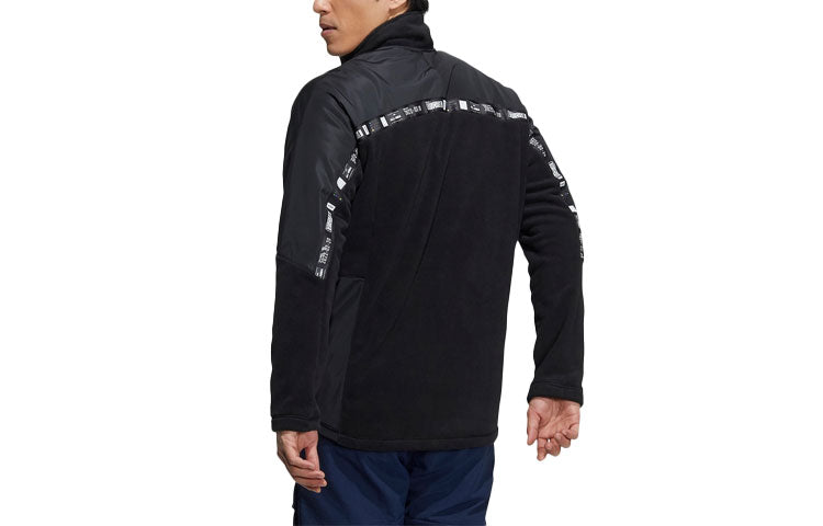 adidas Outdoor Sports Contrasting Colors Stand Collar Fleece Lined Logo Jacket Black H13805