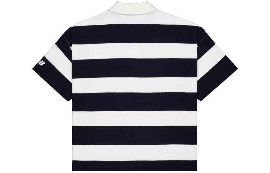 (WMNS) New Balance Striped Polo Shirt Asia Sizing 'Black White' NFE22412-MIX