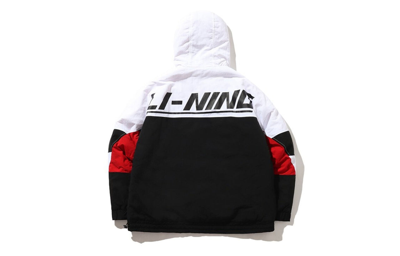 Li-Ning Large Logo Printing Colorblock Stay Warm Half Zipper Hooded Padded Jacket 'Red' AJMP017-1