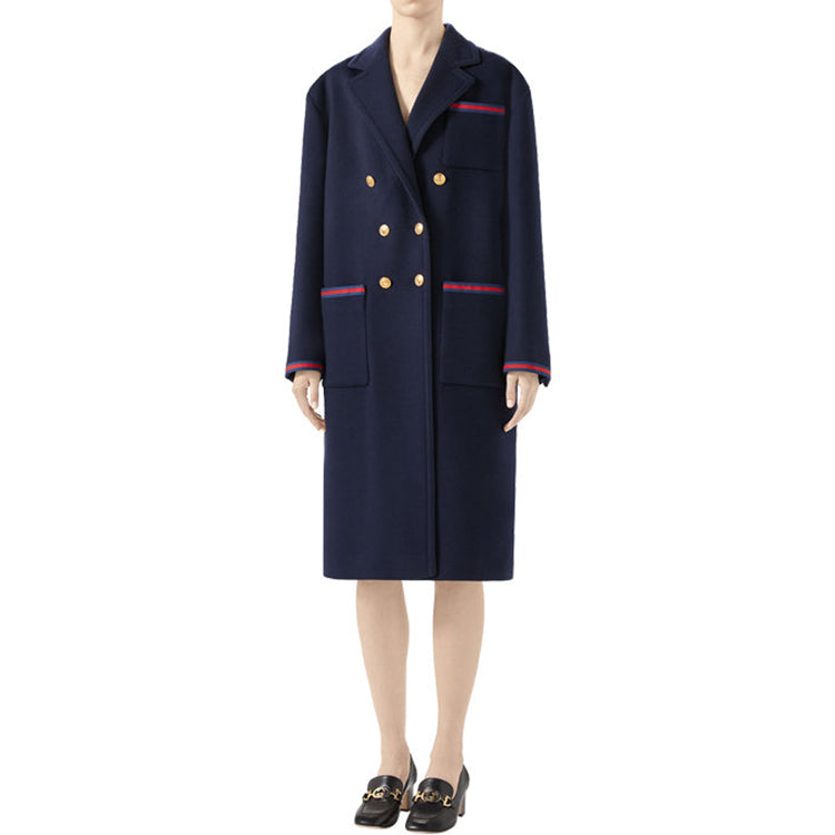 (WMNS) Gucci Double-Breasted Wool Coat For Navy 569916-ZHW03-4466