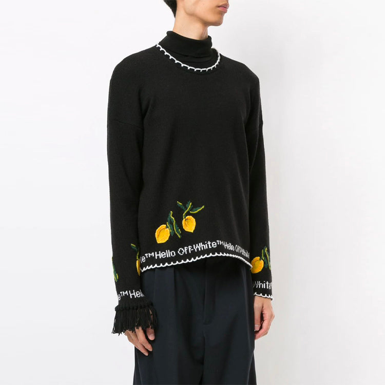 Men's Off-White Embroidered Round Neck Black OMHE052F20KNI0011018