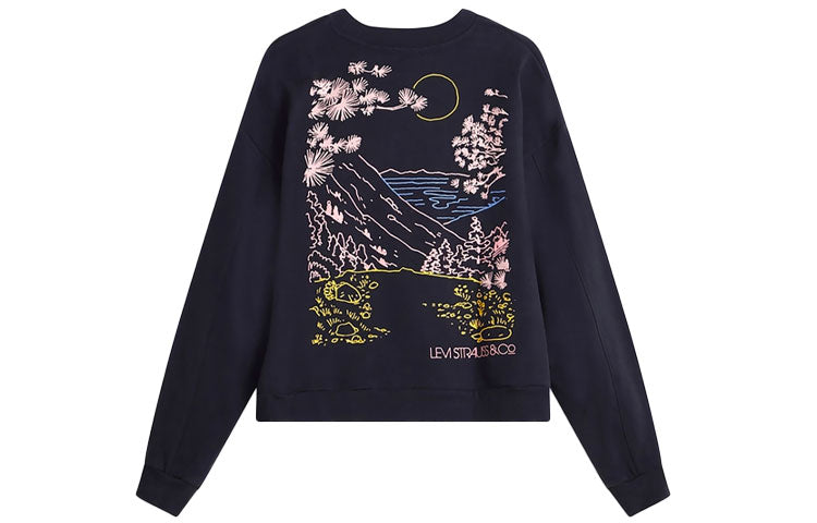 (WMNS) Levi's Pattern Printing Round Neck Pullover Black Hoodie 85283-0030