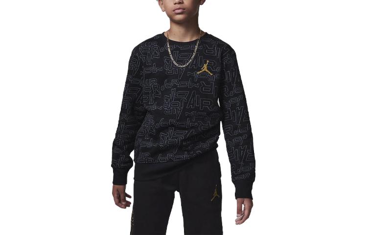 (GS) Air Jordan Take Flight Black and Gold Fleece Crew 'Black' 95C802-023