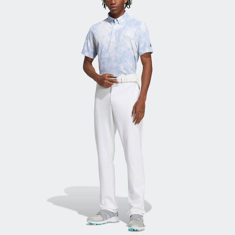 Men's adidas Tie Dye Printing Casual Full Print Short Sleeve Japanese Version Light Blue Polo Shirt HA0197