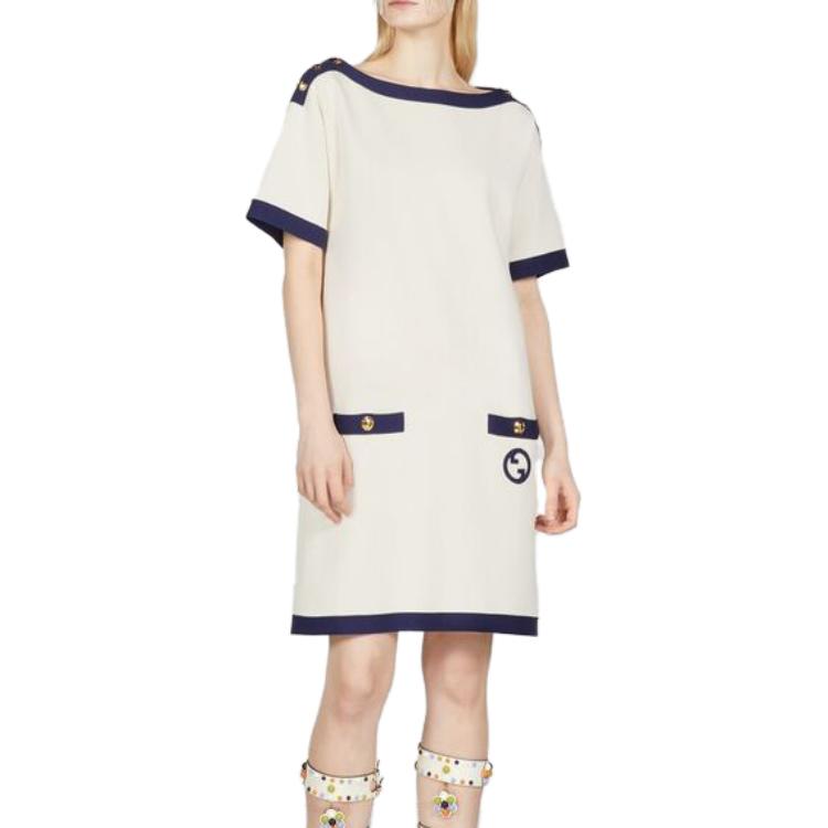 (WMNS) Gucci Cotton and silk blend dress 'Ivory Dark Blue' 742961-XKC76-9329