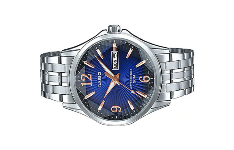 CASIO Blue DialSilver Strap Blue DialSilver Strap Mens BlueSilver Analog MTP-E120DY-2A