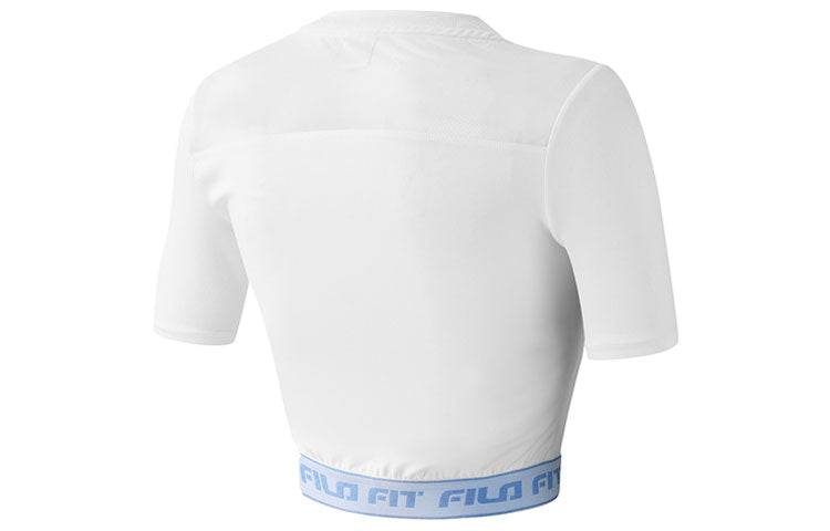 (WMNS) FILA Alphabet Printing Yoga Gym Short Sleeve 'White Blue' A11W121135F-WT