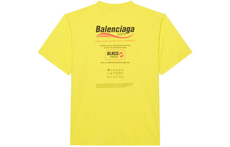 Men's Balenciaga Dry Cleaning Boxy Logo Printing Loose Short Sleeve Yellow 651795TKVF87175