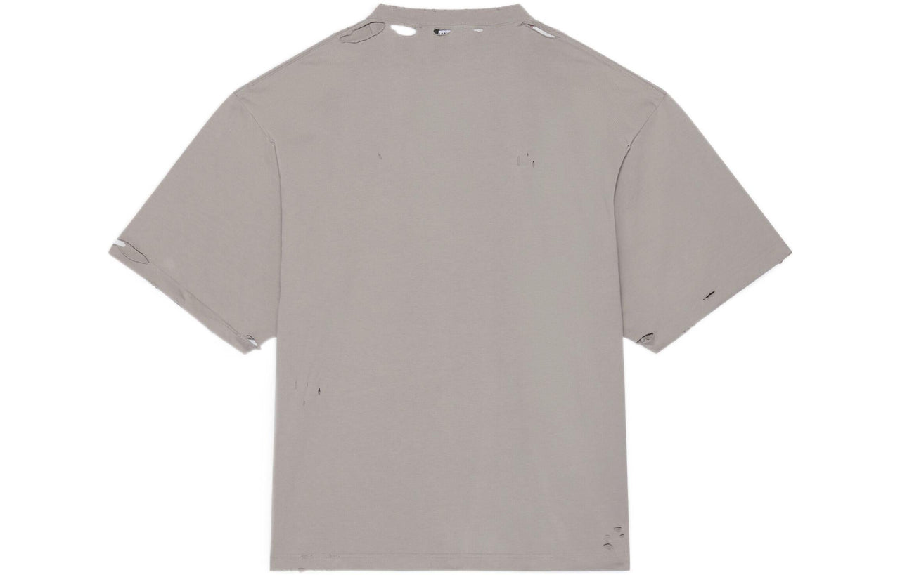 Balenciaga Solid Color Alphabet Printing Hole Round Neck Short Sleeve Unisex Gray 661715TKVD58174