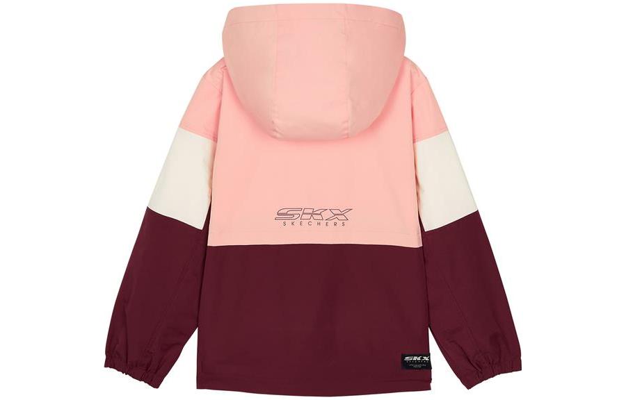 (GS) Skechers SKX Color-Block Patchwork Letter Logo Print Jacket 'Pink White Burgundy' L321G106