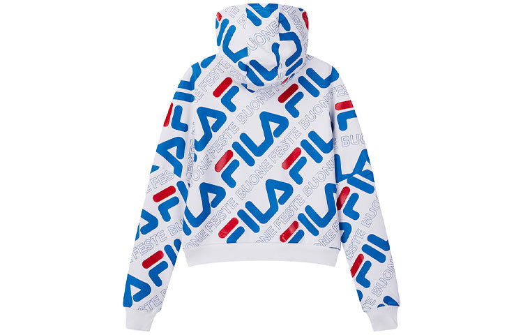 (WMNS) FILA Large Logo Full Print Loose Hoodie White F11W018240F-PU