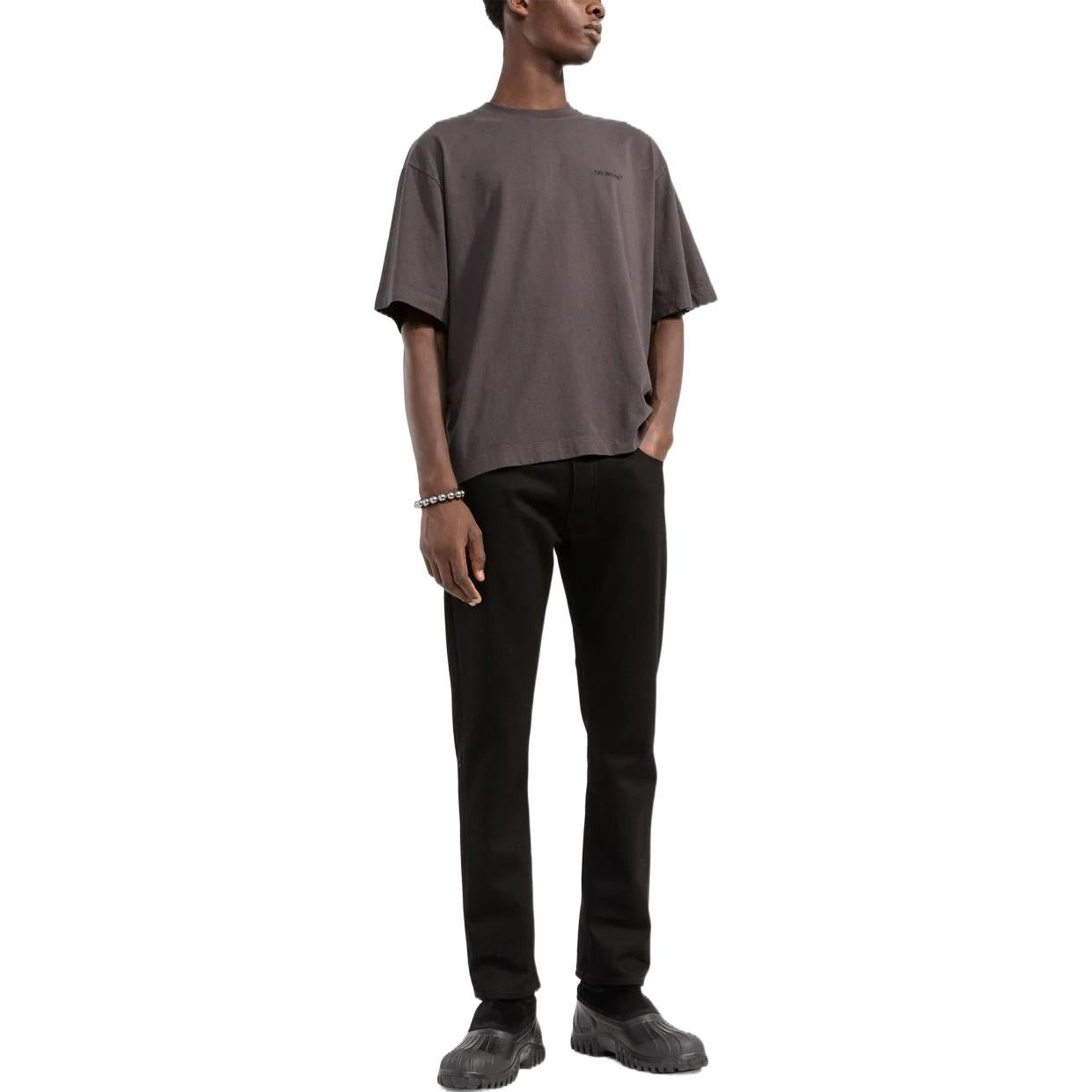 Men's Off-White SS22 Back Classic Logo Printing Round Neck Short Sleeve Ordinary Version Brown T-Shirt OMAA120C99JER0041010