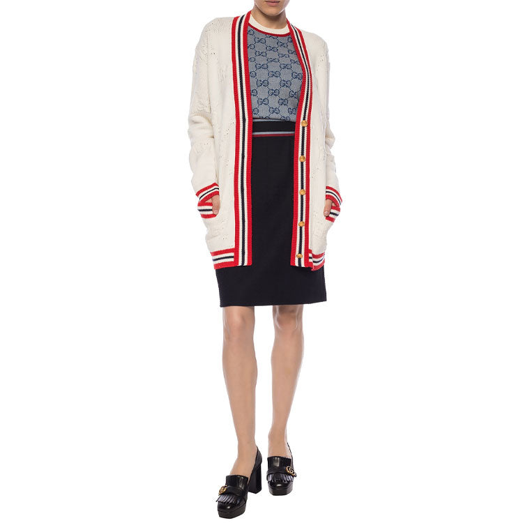 (WMNS) كارديجان غوتشي سيلفي ويب محبوك "عاجي/أحمر" 574182-XKARR-9376