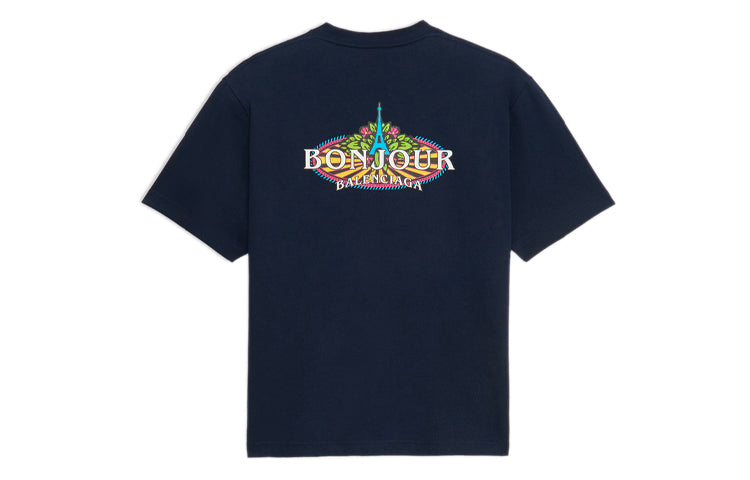 Balenciaga Bonjour Balenciaga Cotton Crewneck T-Shirt 'Navy' 594579THV608065