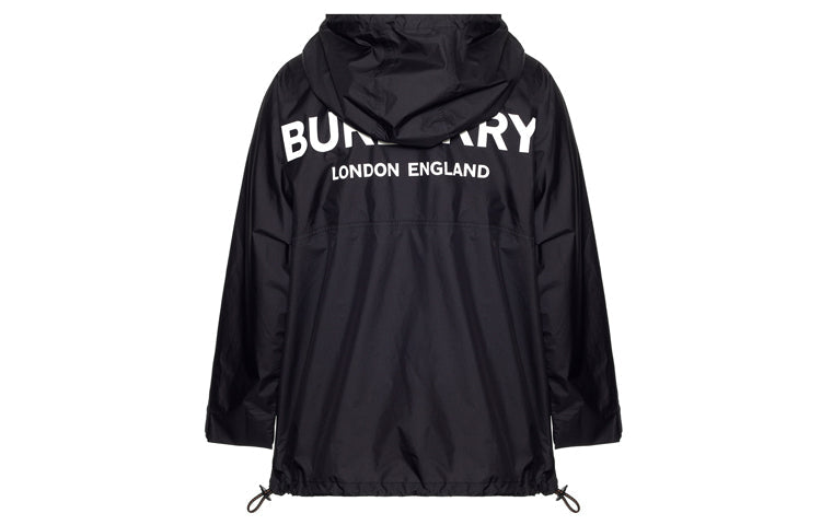 Men's Burberry Half Zipper Pullover Hooded Jacket Black 80113321