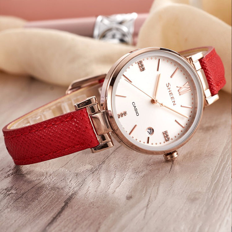 CASIO Waterproof SHEEN Quartz Sapphire Crystal Red Analog SHE-4053CGL-7AU