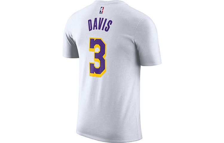 Men's Nike NBA Lakers Davis No. 3 Casual Breathable Sports Short Sleeve White T-Shirt BQ1540-100